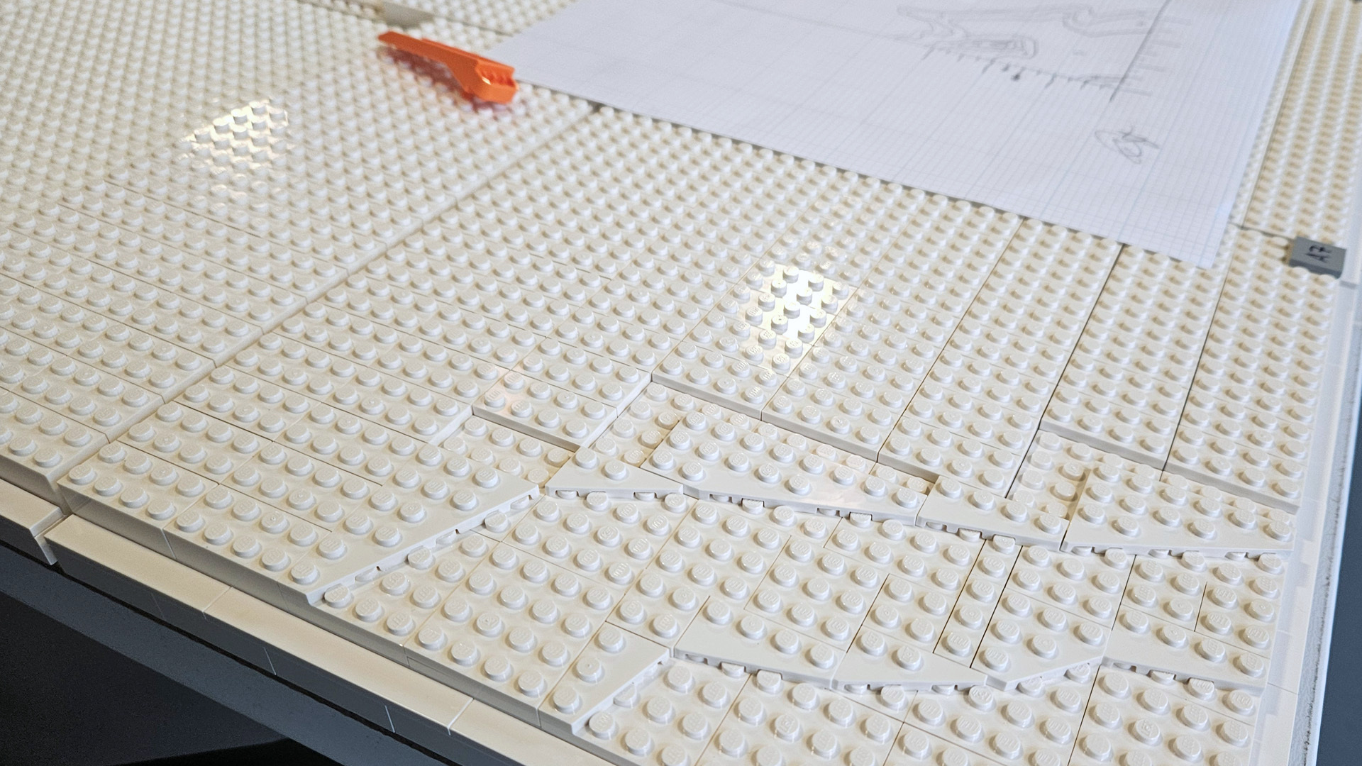 Mapped contours and early geometry taking shape across the LEGO base
