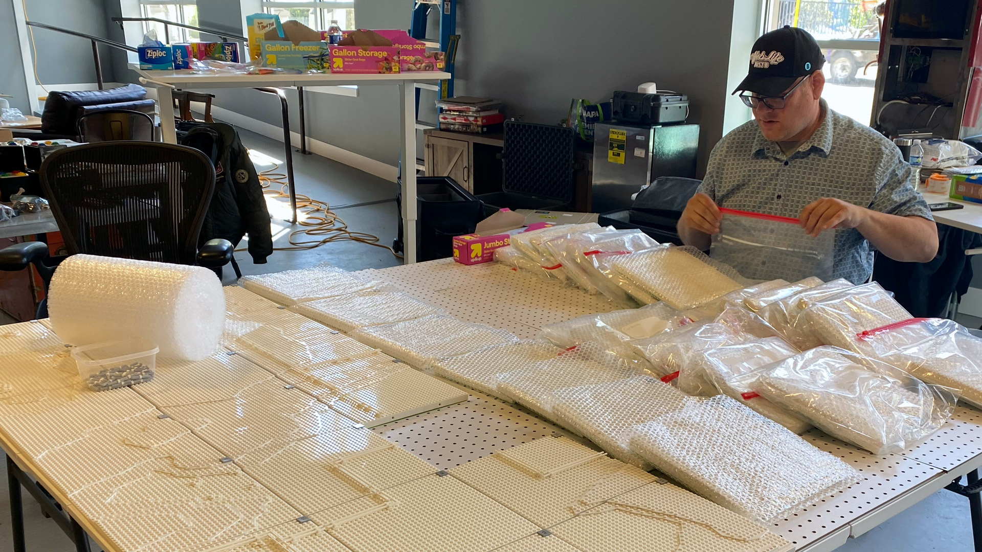 Large LEGO installation prepared for transport and international shipping